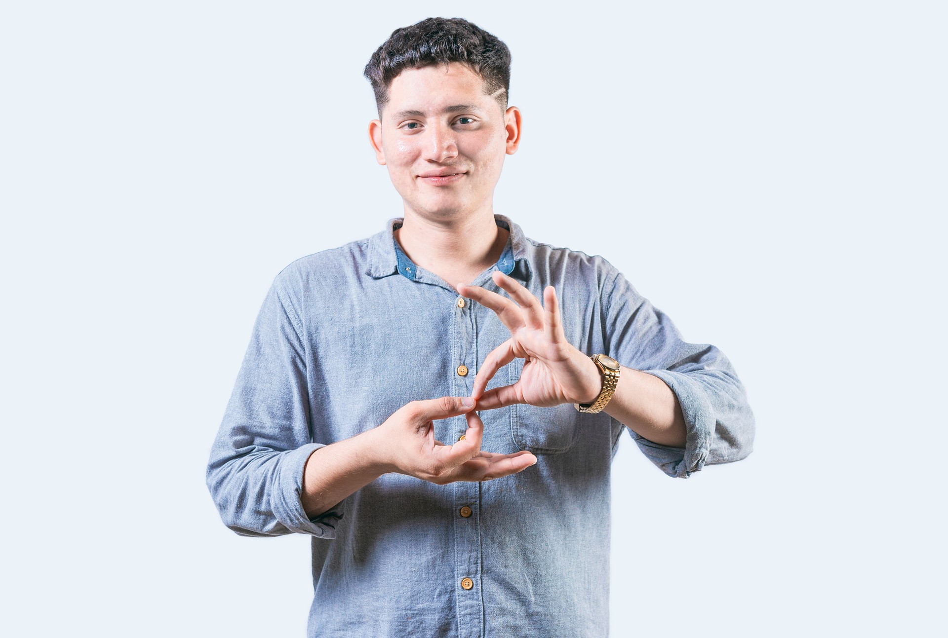 People speaking in sign language isolated. Man showing sign language to talk isolated